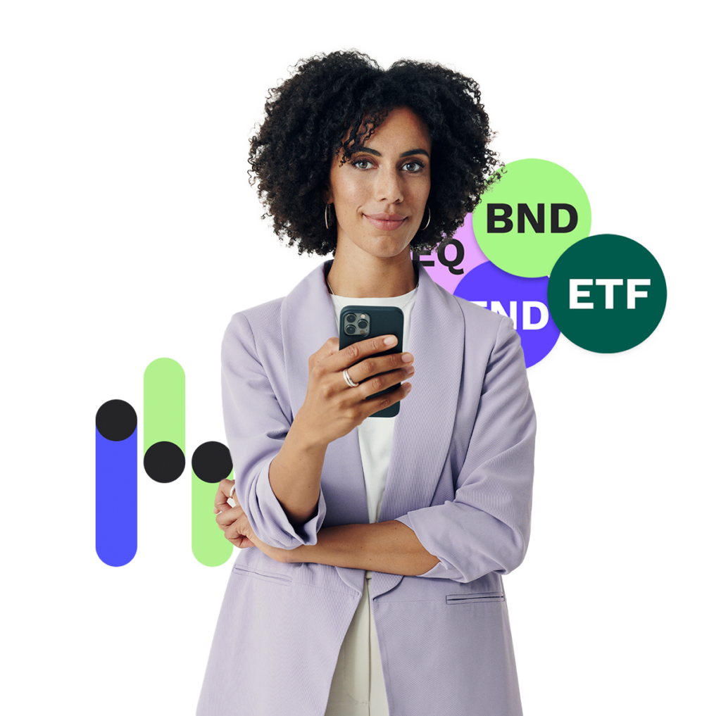 Photo illustrative d'une femme investissant par le biais de l'application mobile MeDirect.
