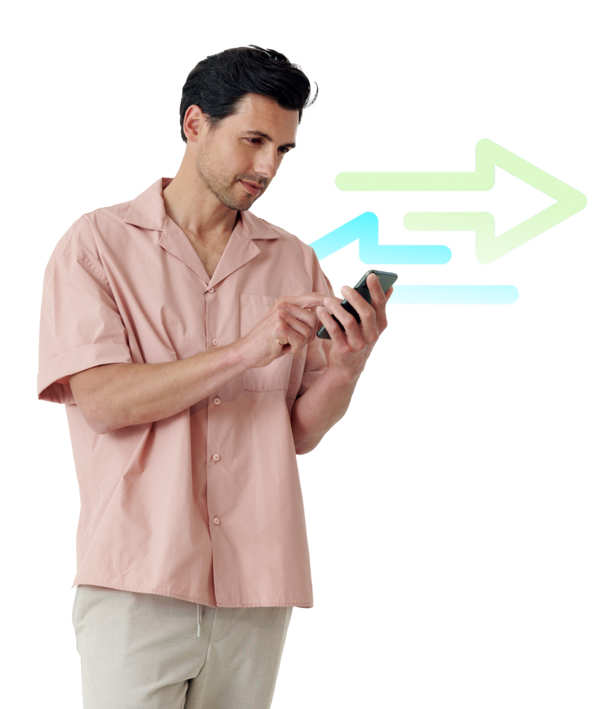 Man with a mobile phone making a transfer