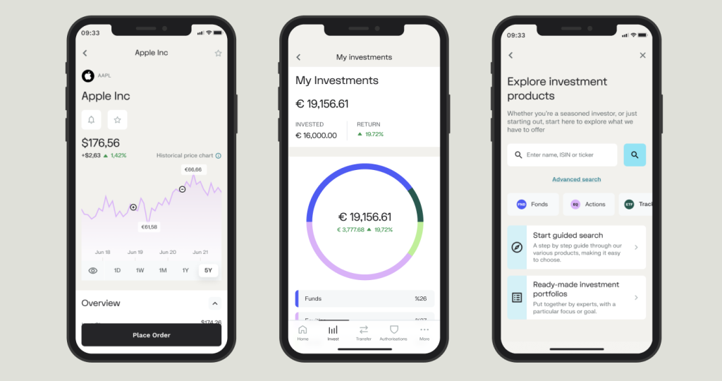 Illustrative photos of the MeDirect mobile app possibilities.